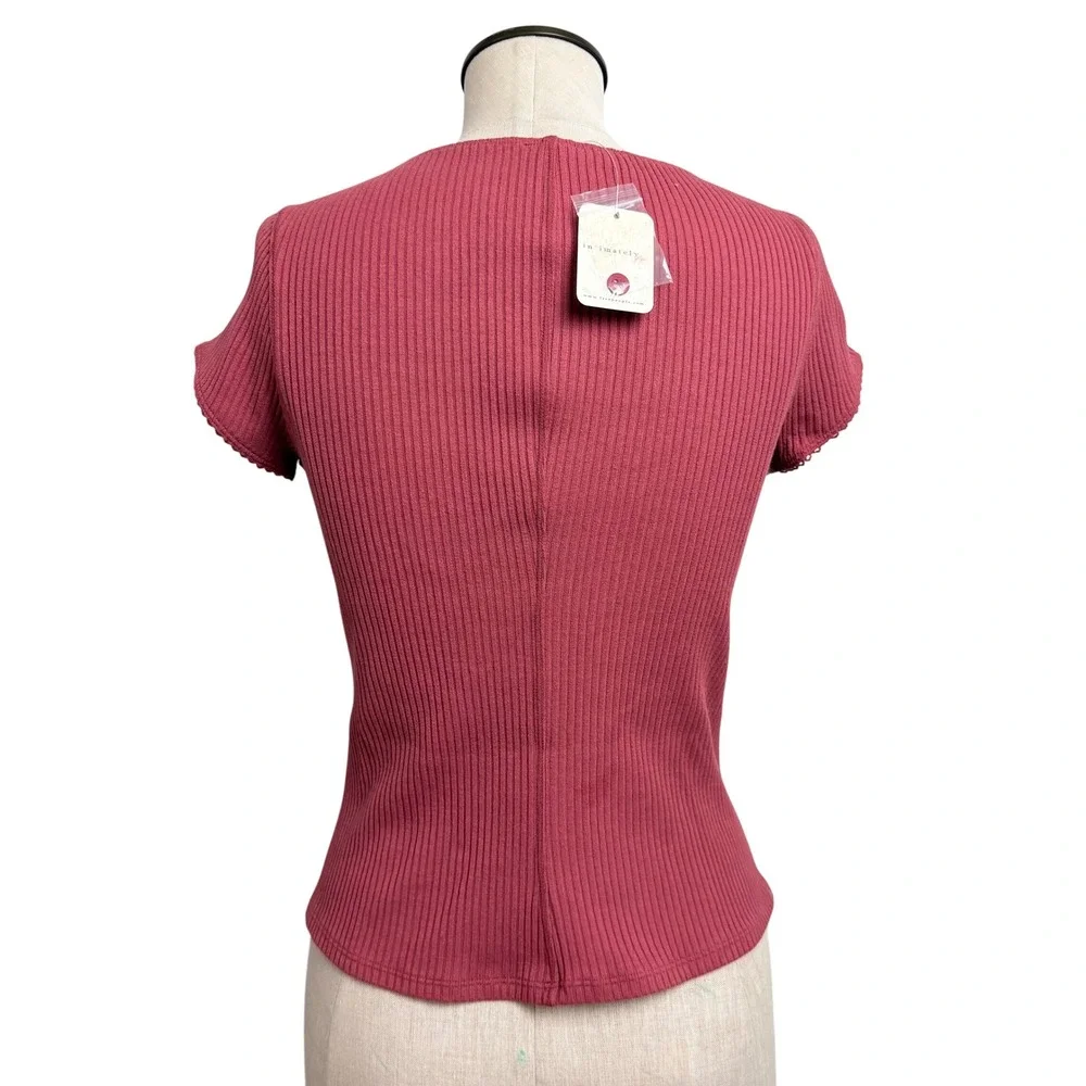 Free People Intimately Most Wanted Cardi Ribbed Button Top Red Lace Trim M